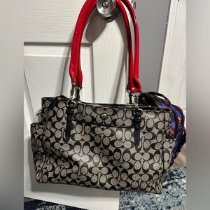 Coach Signature Canvas Shoulder Bag - Black and Red